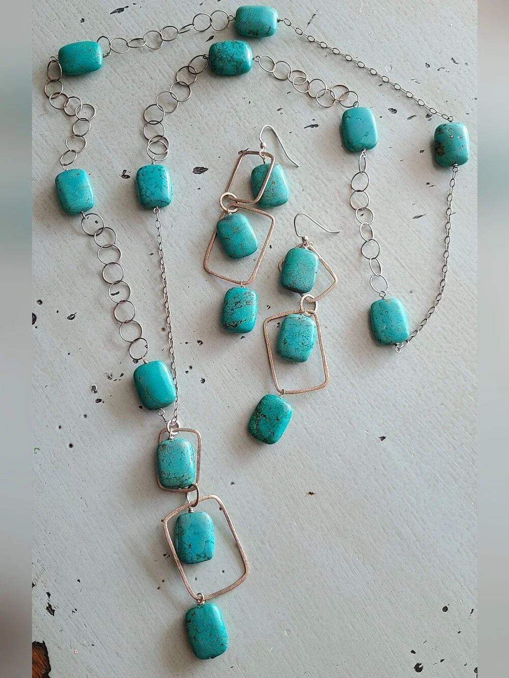 Turquoise Stone Necklace & Earrings Set